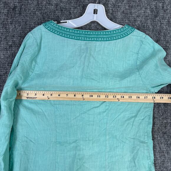Tommy Bahama Shirt Womens Extra Small Green Linen V Neck Slit Tunic Cover Up - Picture 6 of 8